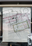 830380 Afbeelding van een plattegrond met daarop aangegeven de opgravingen van het vroegere Kasteel Vredenburg op het ...